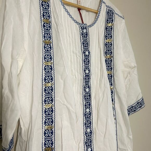 Anthropologie x Raga White Embroidered Sequin Button Front Midi Dress Size Large - Picture 4 of 11